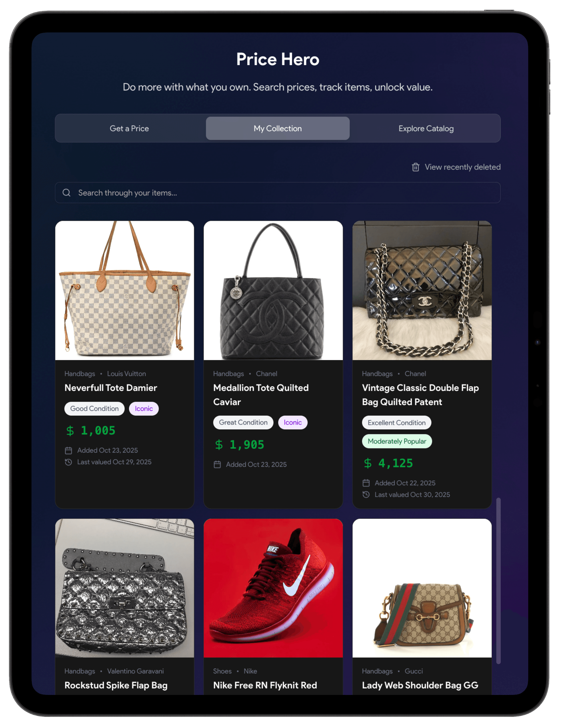 A collection of items with values and recommended next steps